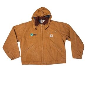Carhartt Insulated Blanket Lined Work Jacket Hood J01 Mens 46 Brown USA Union